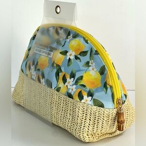 Wandering Moon Lemons Dome Woven Zip Bamboo Cosmetic Bag NWT